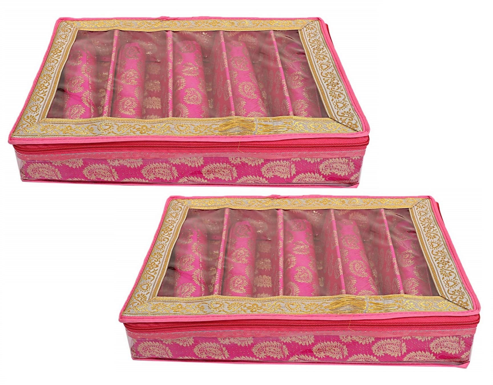 Kuber Industries Exclusive Carry Design Brocade Hardboard 2 Pieces Five Rod Bangle Box (Pink) -CTLTC038804