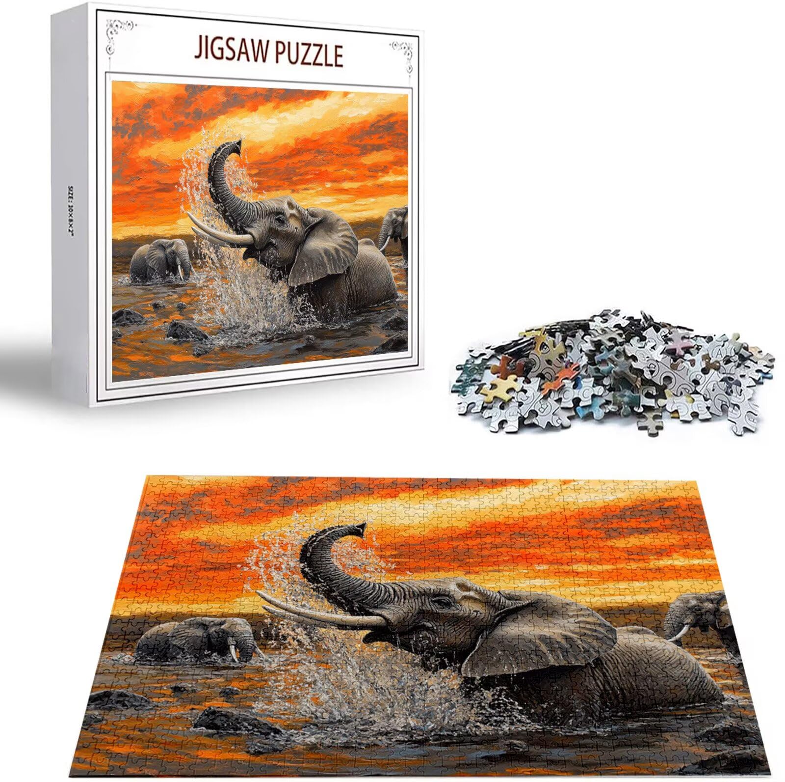 Puzzle 5000 Pezzi, 3 4 5 Anni Puzzle Africa 6 7 8 Anni Giochi Educativi Sostenibili Con Motivi Per Adulti Da Gioco in Legno Di Alta Qualità Jigsaw Elefante per Gioco Familiare, Regalo Natale H-2933