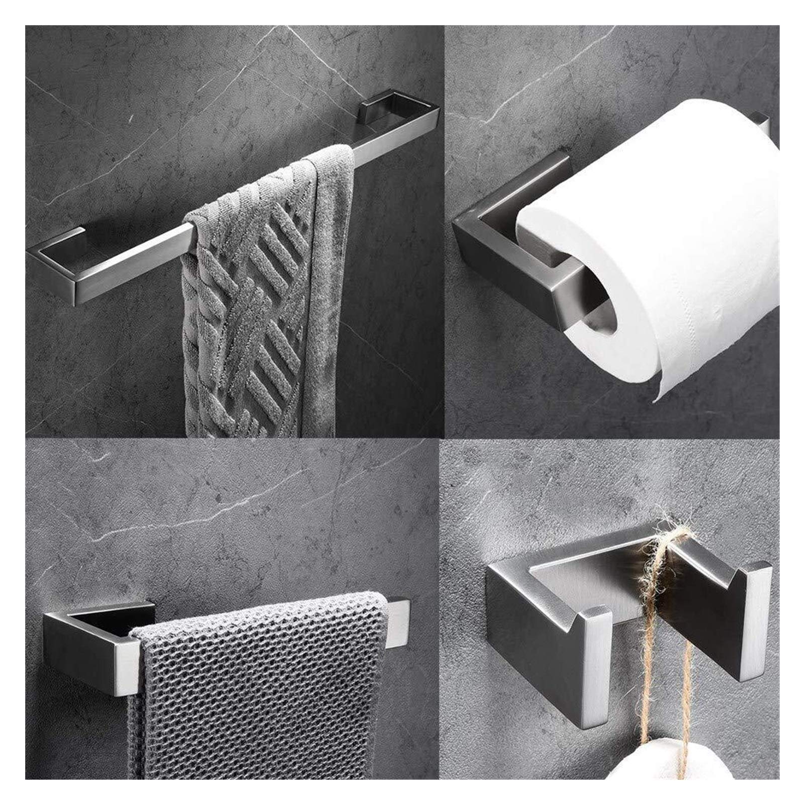 Juego de Accesorios de baño Conjunto de hardware de baño Conjunto de accesorios de baño de 4 piezas Conjunto de acero inoxidable Montaje de pared Toalla de toalla de toalla Soporte de toalla Hoja de i