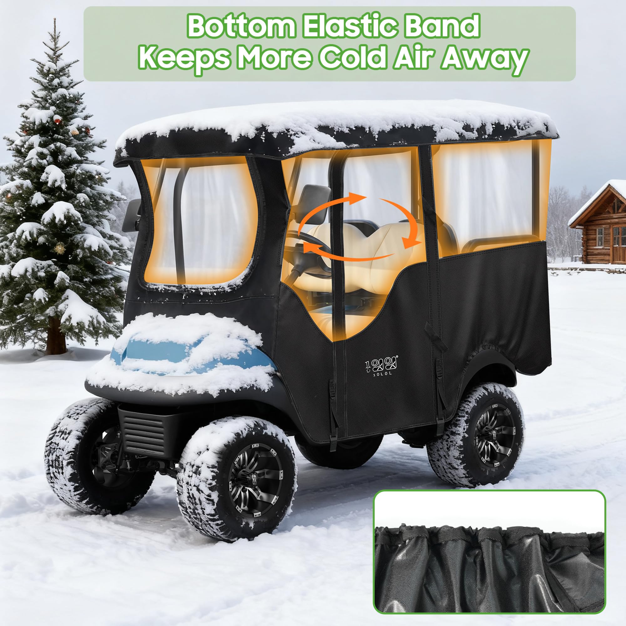 10L0L Funfa Buggy Golf para 4 pasajeros Club Car Precedente 240cm Techo extendido, 600D Cubierta Impermeable de Alta Resistencia con 4 Puertas Aberturas de PVC Transparente para Espejos Laterales