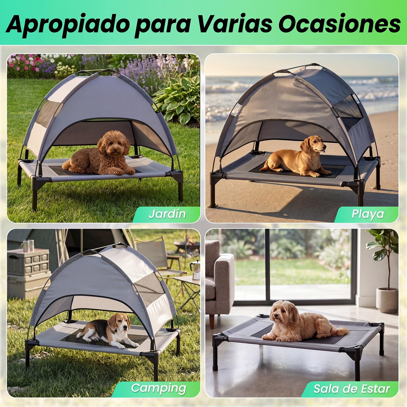 COSTWAY Cama Elevada para Perros con Toldo Extraíble (78,5 x 63 x 70 cm) | Tumbona Transpirable para Perros con Bolsa de Transporte, Cama Perro Verano para Mascotas, Interior y Exterior, Gris