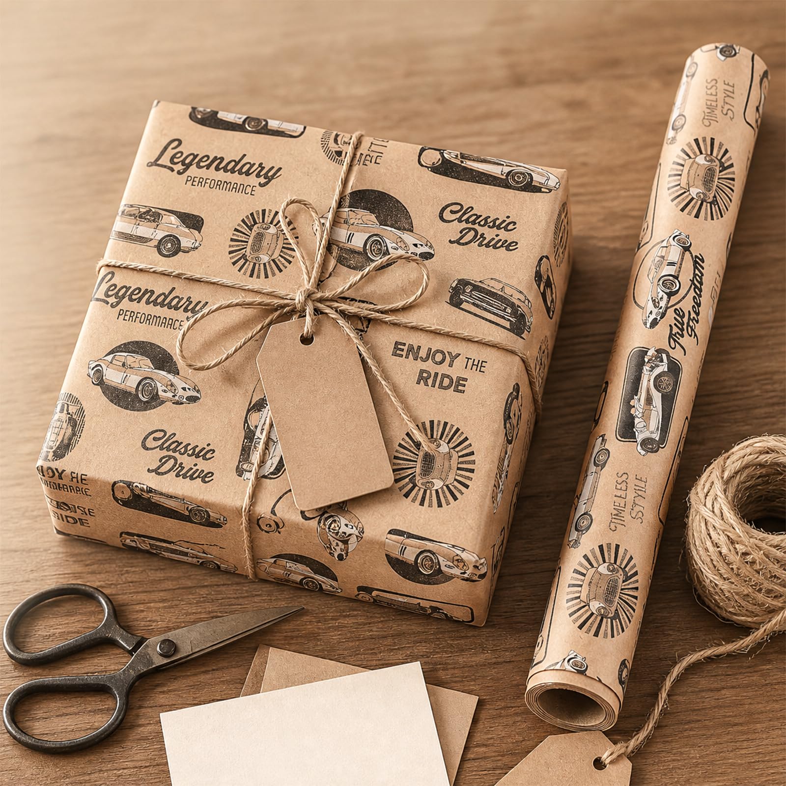 Ulmasinn Kraft-Geburtstags-Geschenkpapier - Mini-Rolle - Auto