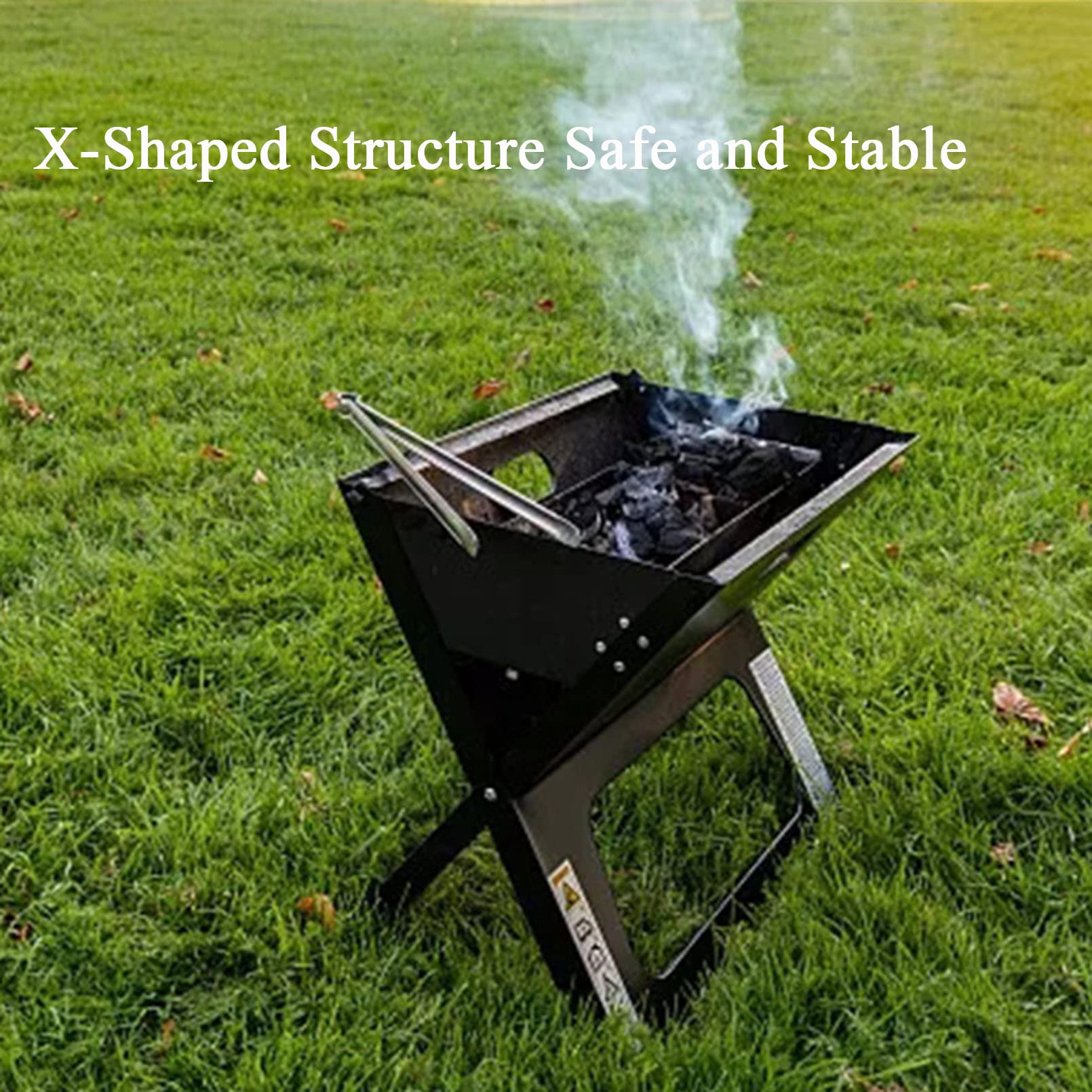 Griglia a carbone pieghevole a X, portatile, in acciaio inox, per barbecue da campeggio, con staffa pieghevole, per viaggi, picnic e tailgating