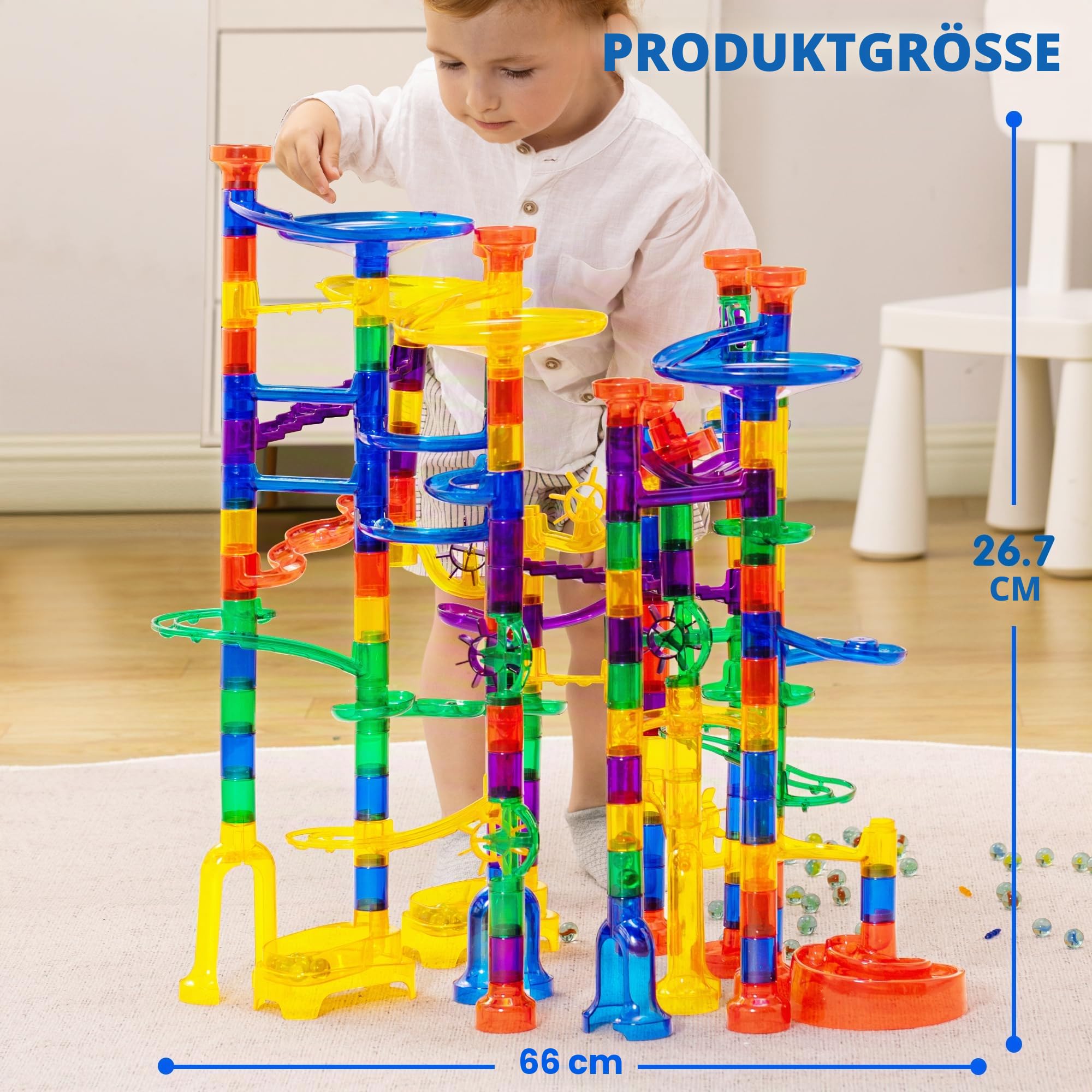 JOYIN 207-teiliges Kugelbahn-Premium-Spielzeug-Set, Bausteine, Spielzeug, Lernbaustein-Spielzeug (147 Kunststoffteile + 60 Glasmurmeln)