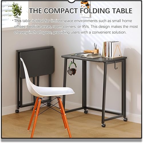 Miniatura 112 de 4NM Escritorio plegable pequeño de 31.6 pulgadas, escritorio plegable de oficina en casa, mesa de estudio para dormitorio pequeño que ahorra natural