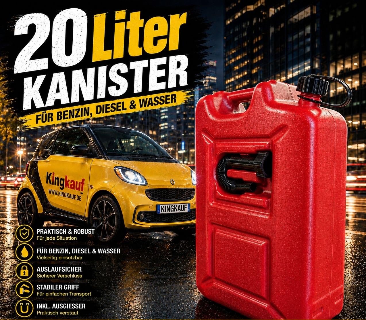 3x Benzinkanister 20L ROT Kunststoff Dieselkanister Reservekanister Kraftstoffkanister 20 Liter Kanister Wasserkanister für Benzin Diesel Wasser AdBlue 20-Liter-Kanister & Ausgießer Petrol Can, A