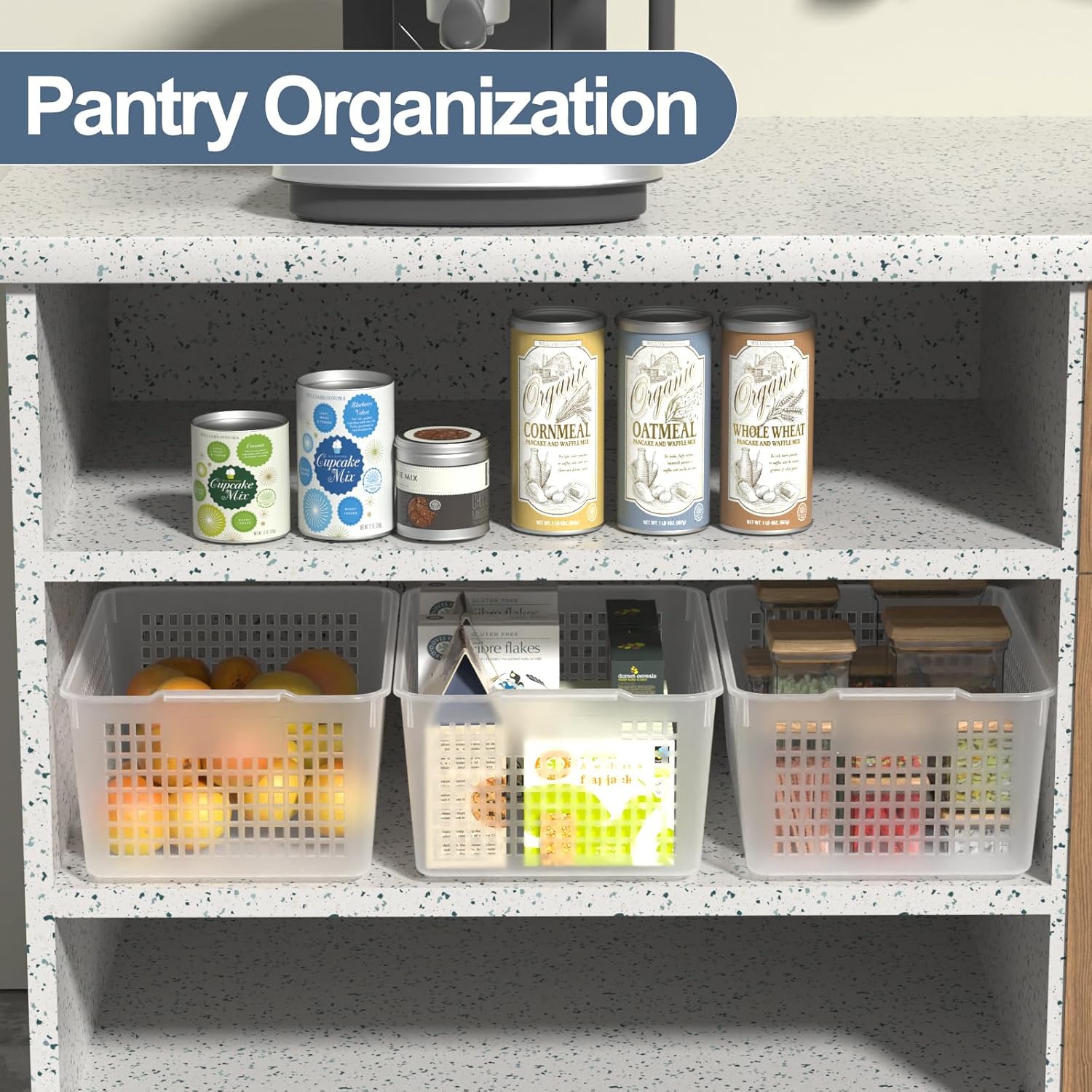 Large Plastic Storage Organization Bins Basket, Set of 3, Clear