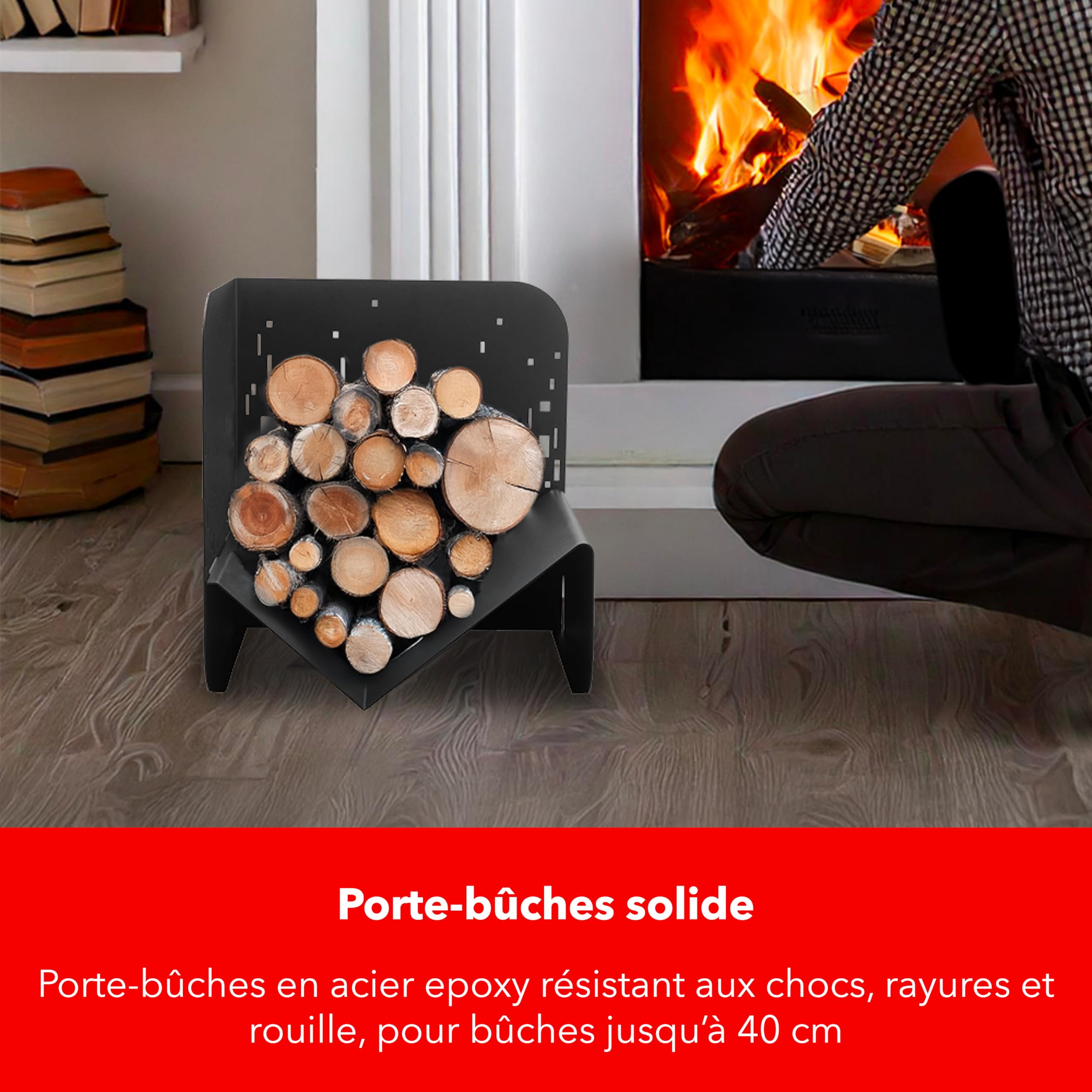 THIRARD - Porte-Bûches Bristol - Acier - Finition Époxy - Rangement Pratique - Pour Bûches 40 cm Max - À Assembler - Fixations Fournies - Utilisation Intérieure et Extérieure - Noir