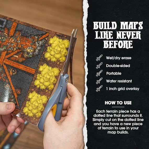 DUNGEON CRAFT Volume 2 Game, Hundreds of Terrain Pieces, DND Starter Kit, Double-Sided & Water-Resistant, Portable 1 Inch Grid Overlay, Works with Wet Dry Erasers