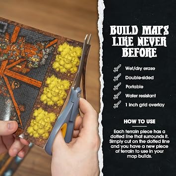 DUNGEON CRAFT Volume 2 Game, Hundreds of Terrain Pieces, DND Starter Kit, Double-Sided & Water-Resistant, Portable 1 Inch Grid Overlay, Works with Wet Dry Erasers