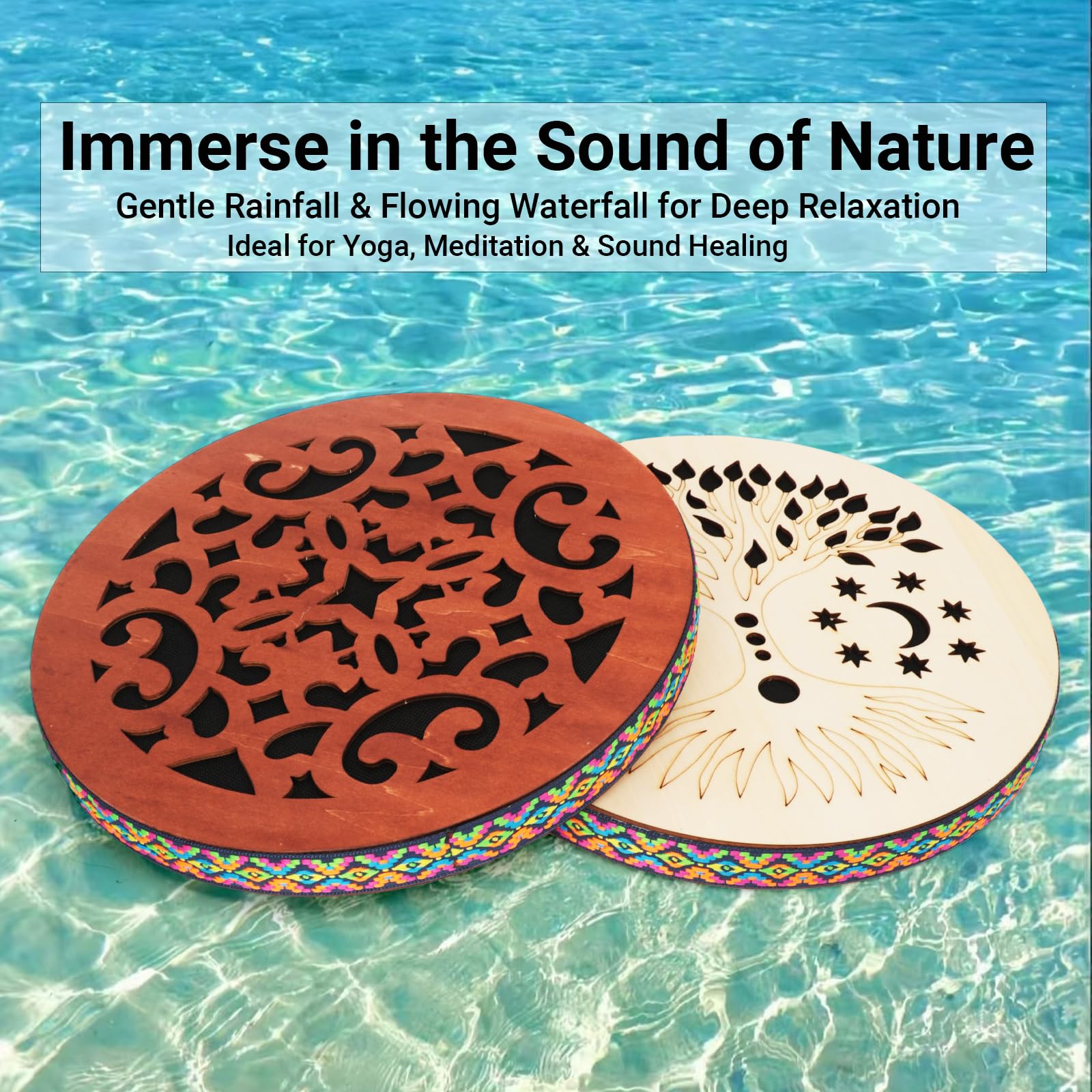 Tambor de corriente de agua de 12 pulgadas, disco de lluvia "Water-Fall", instrumento de percusión de madera natural, simula sonidos de agua que fluyen de lluvia, para curación de sonido, meditación