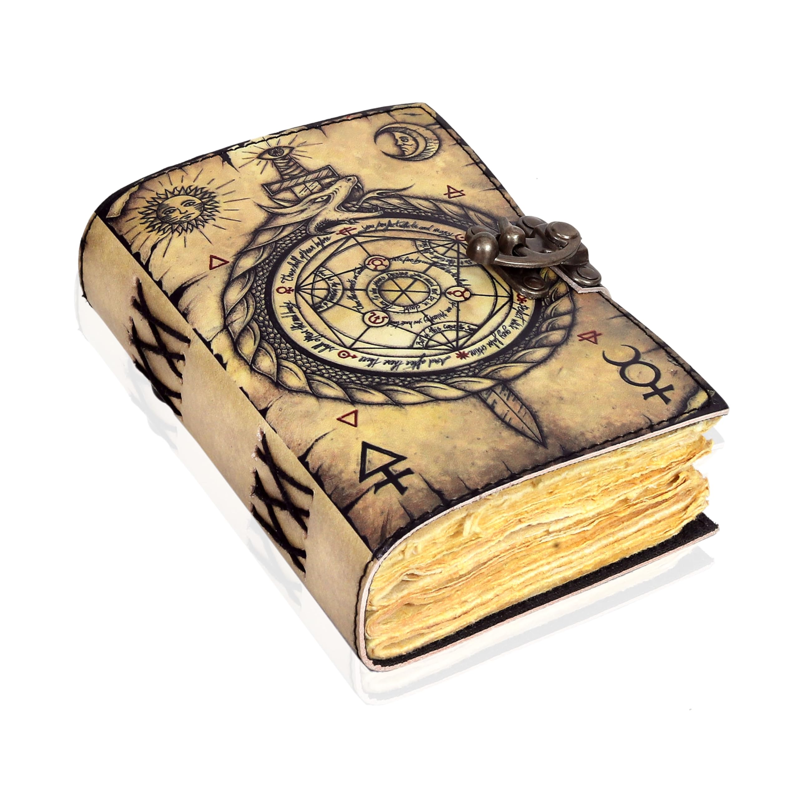 Book of Spells Leather Bound Journal Deckle Edge Paper Grimoire Printed Diary Notebook Spiral Gothic Notebook Antique Vintage Book for Men and Women