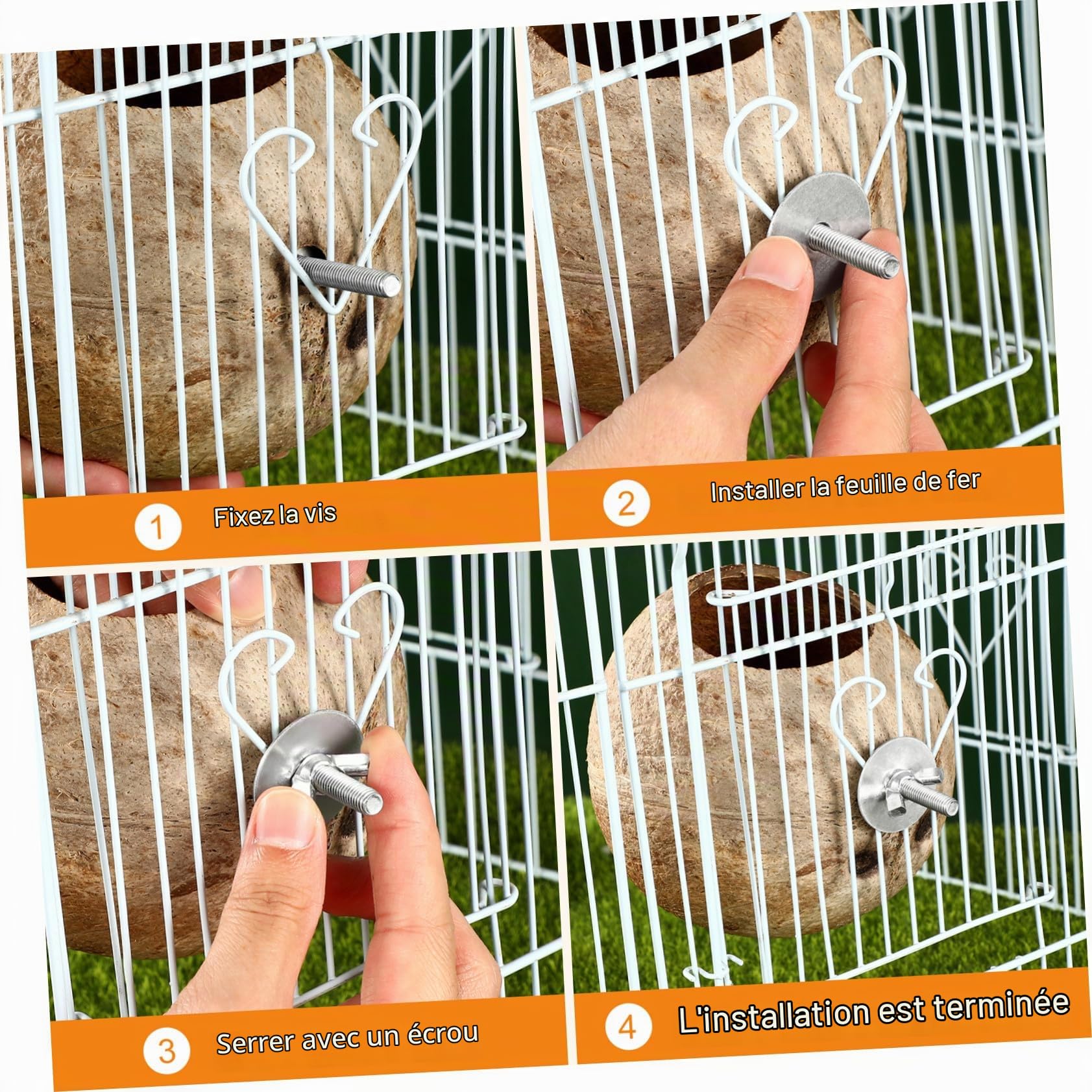 Balacoo Nid d'Oiseau en Noix de Naturelle, Cabane Suspendue pour Hamster, Perruche, Canari et Petite Souris, Abri de Repos et Jouet de Cage Écologique, Cachette pour Reproduction (15 cm)