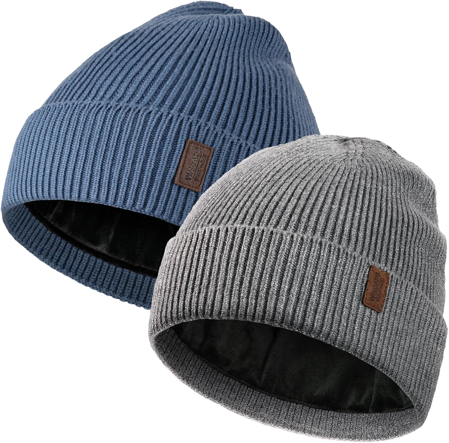Wmcaps Winter Hats for Men Women, 2 Pack Fleece Lined Beanie Soft Warm Knit Hat Ski Stocking Cap for Cold Weather