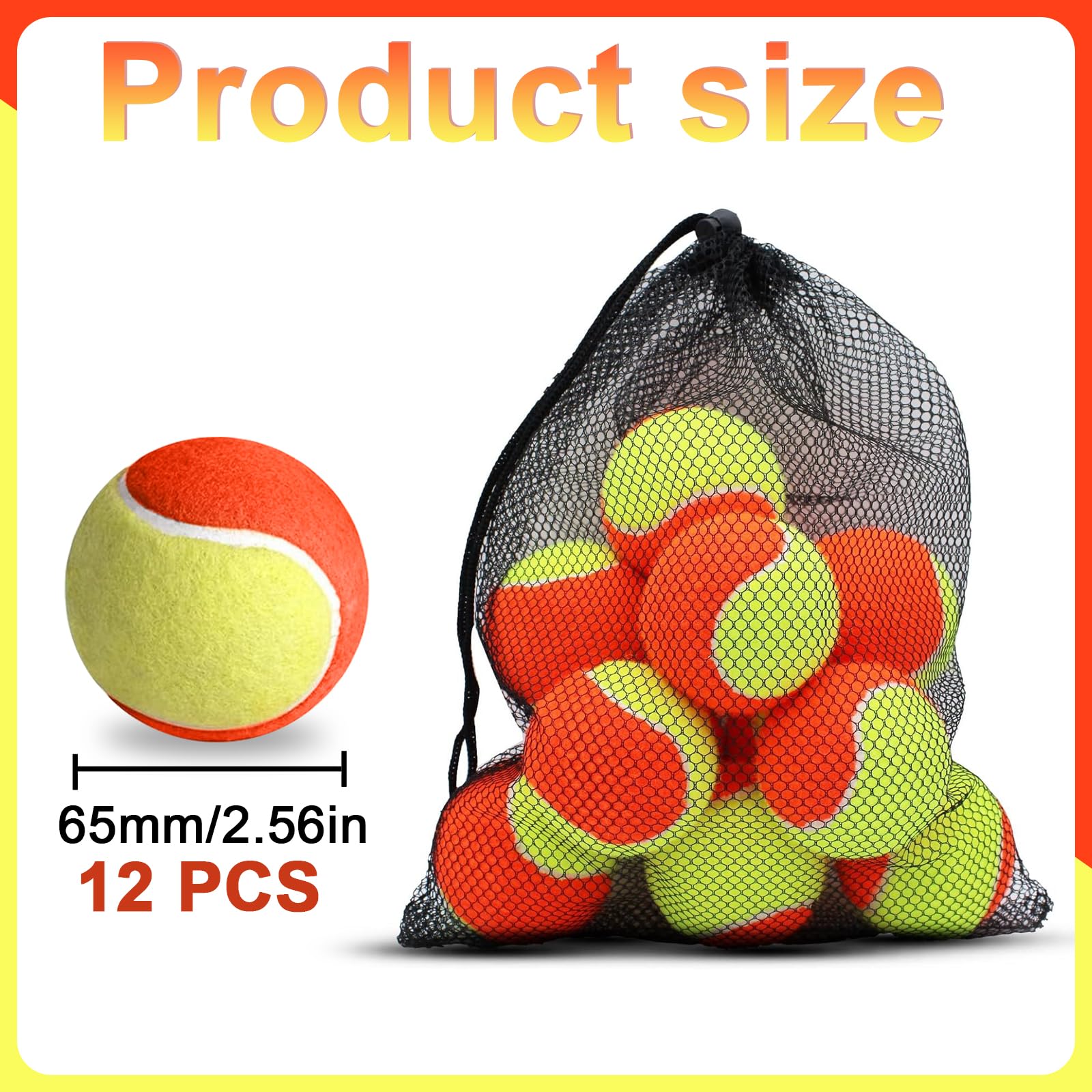 Erzekrim Tennisbälle Tennisball Anfänger Stage 3 Balls Sports Training Tennis Tennisbäll Kinder 12 Stück,mit Tragetasche,für Tennis Unterricht,Ballmaschinen und Hundespaziergänge (Orange Gelb)
