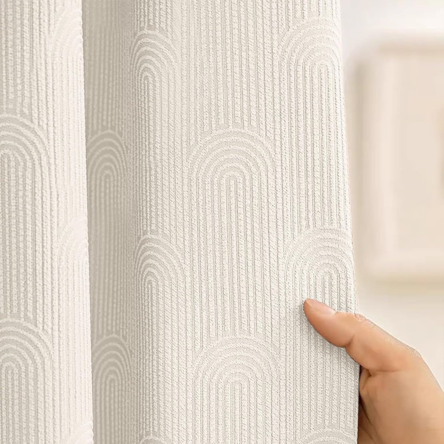 Ivory Cream Shower Curtain Boho Cotton Texture Mid Century Minimalist Arch Shower Curtain for Bathroom, 72" W X 78" L