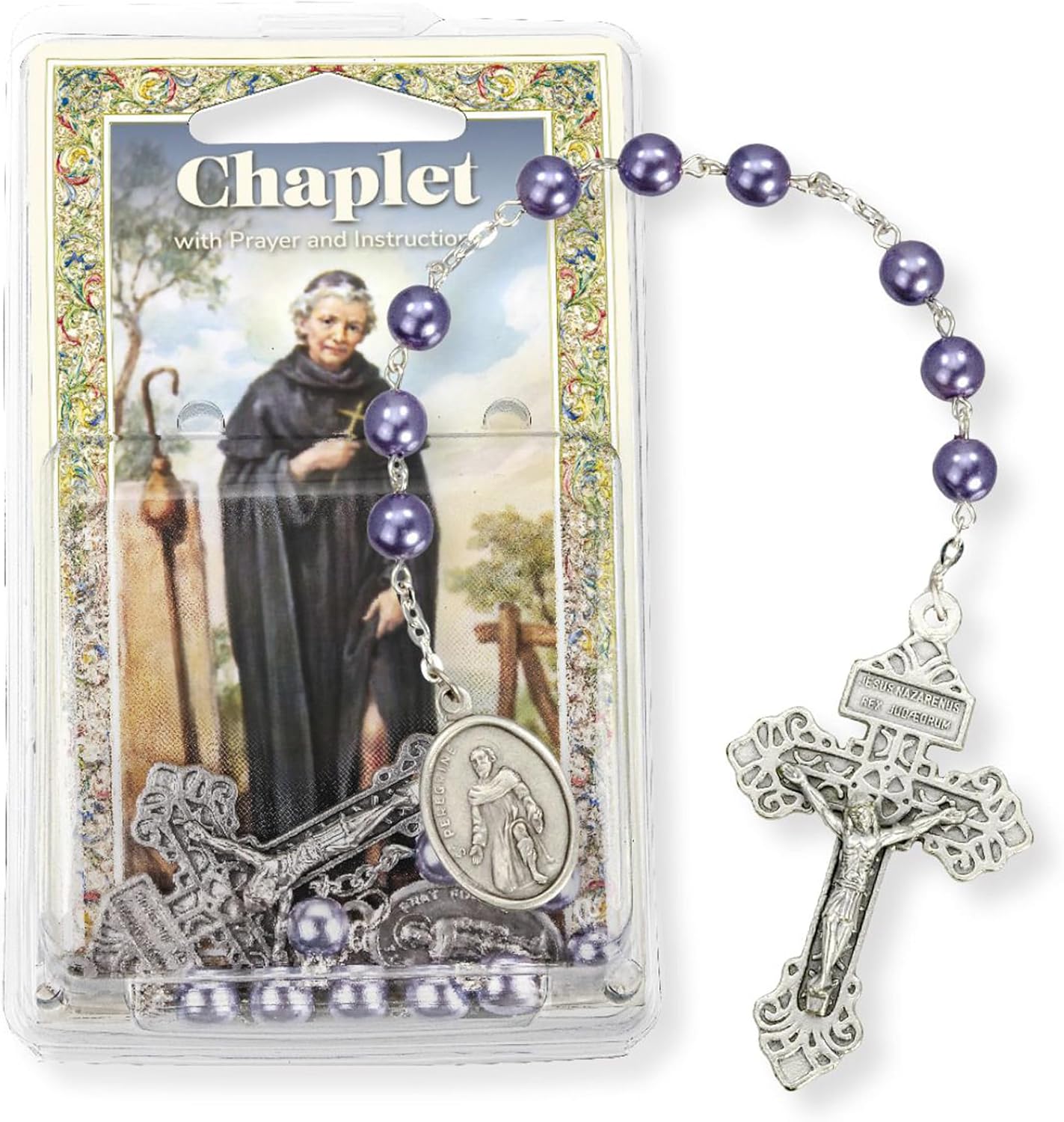 St Peregrine Chaplet Beads - Laminated Saint Peregrine Holy Card, The Lord's Prayer - Saint Peregrine Chaplet, Catholic Cards - St Peregrine Patron Saint of Cancer Themed Set - 3 Items - Image 3