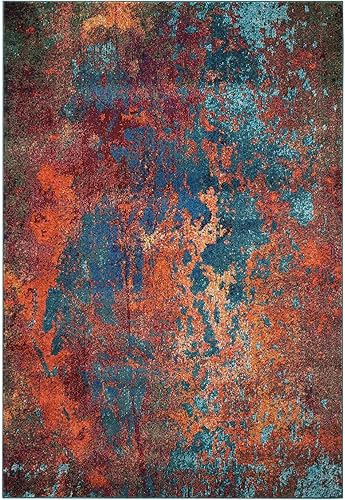 Nourison - Celestial - rojoazul atlántico - alfombra de área de 3 pies 11 pulgadas x 5 pies 11 pulgadas, contemporánea, abstracta, fácil de limpiar, disponible en Yaxa Peru