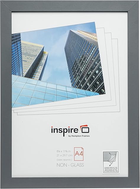 Hampton Frames ZURICH A4 (21x30cm) Grey Picture Poster Photo Frame Plexi (Non-Glass) ZURA4GRY
