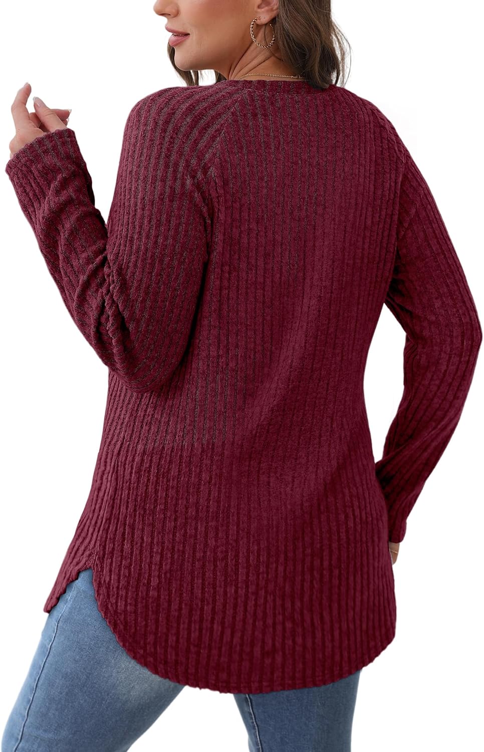 Saloogoe Long Sleeve Shirts for Women 2025 Fall Clothes Tunic Tops Loose Fit Dressy Crewneck Pullover Sweaters Curved Hem - Image 5