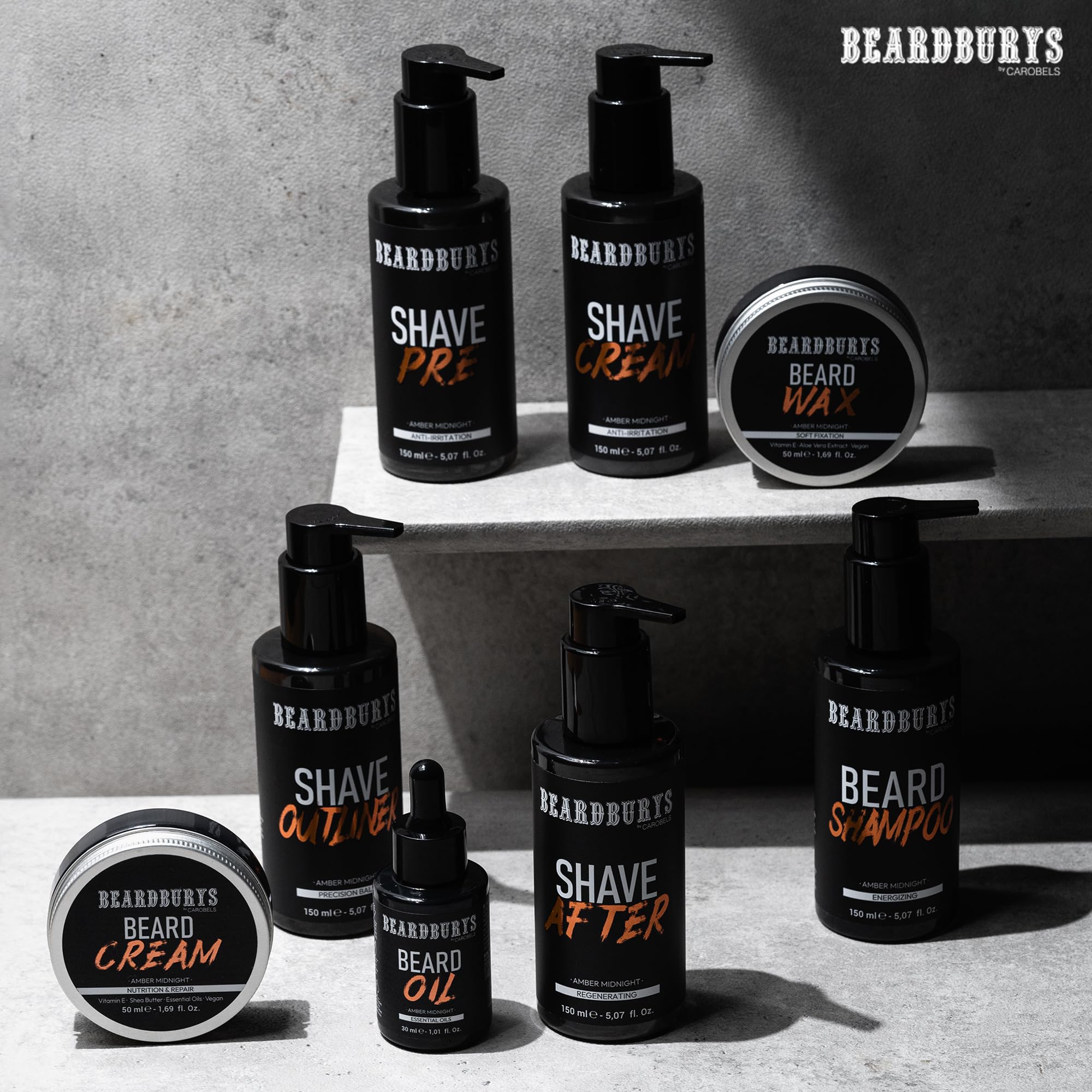 Beardburys Beard Grooming Kit for Men, Shampoo, Oil and Cream Care Set Gift | Beard care set with beard shampoo, beard oil and beard cream. Hydrating and nourishing with amber midnight fragrance.