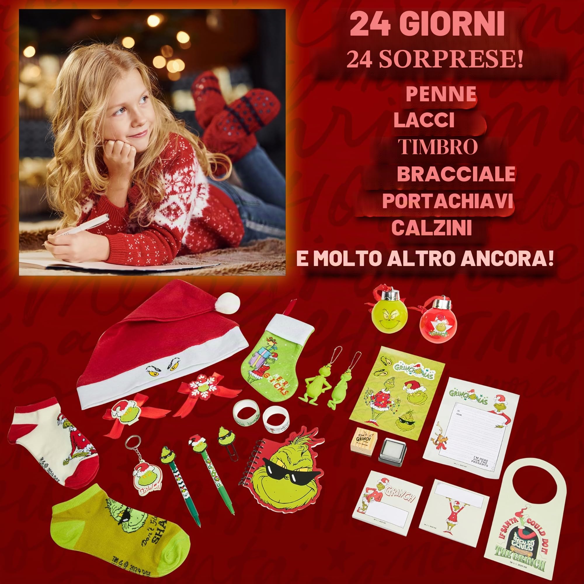 The Grinch Calendario Avvento 2025 Donna Adolescenti Decorazioni Natalizie Countdown Natale Calendari Avvento 24 Sorprese Calzini Portachiavi