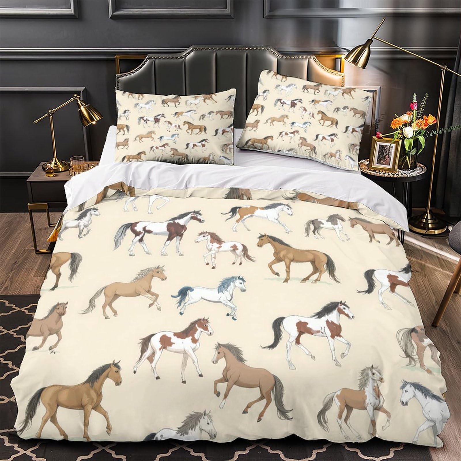 Housse de couette cheval 140x200 microfibre vintage et hypoallergénique