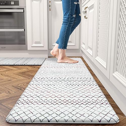 Sungea Juego de 2 tapetes de cocina acolchados antifatiga, impermeables, antideslizantes, de espuma de PVC para cocina, oficina, lavandería, hogar,