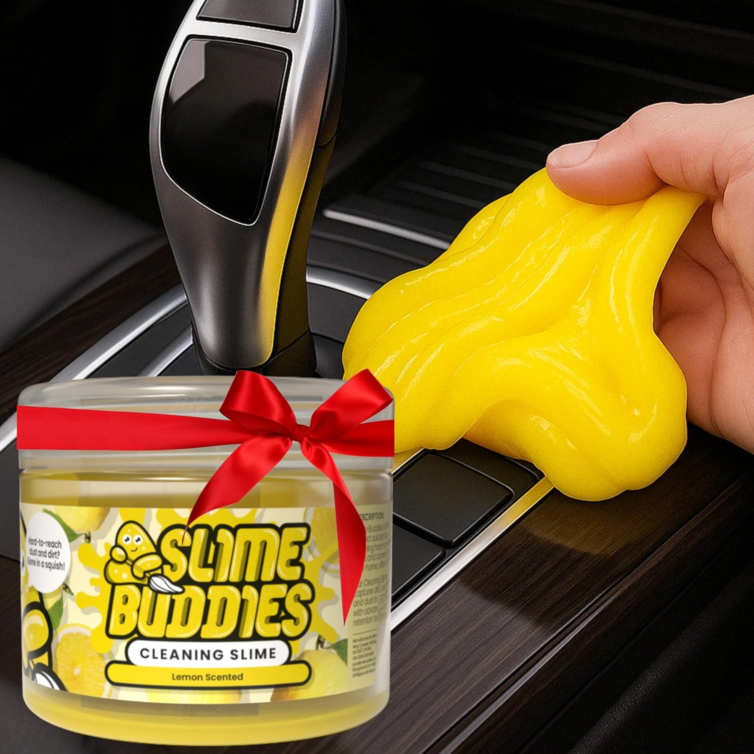 Slime Buddies Car Cleaning Gel Putty – Lemon Scented Interior Detailing Tool for Cup Holders, Air Vents & Keyboard – Reusable Auto Detailing Accessories – Dust Remover Goop – Gifts for Men Women
