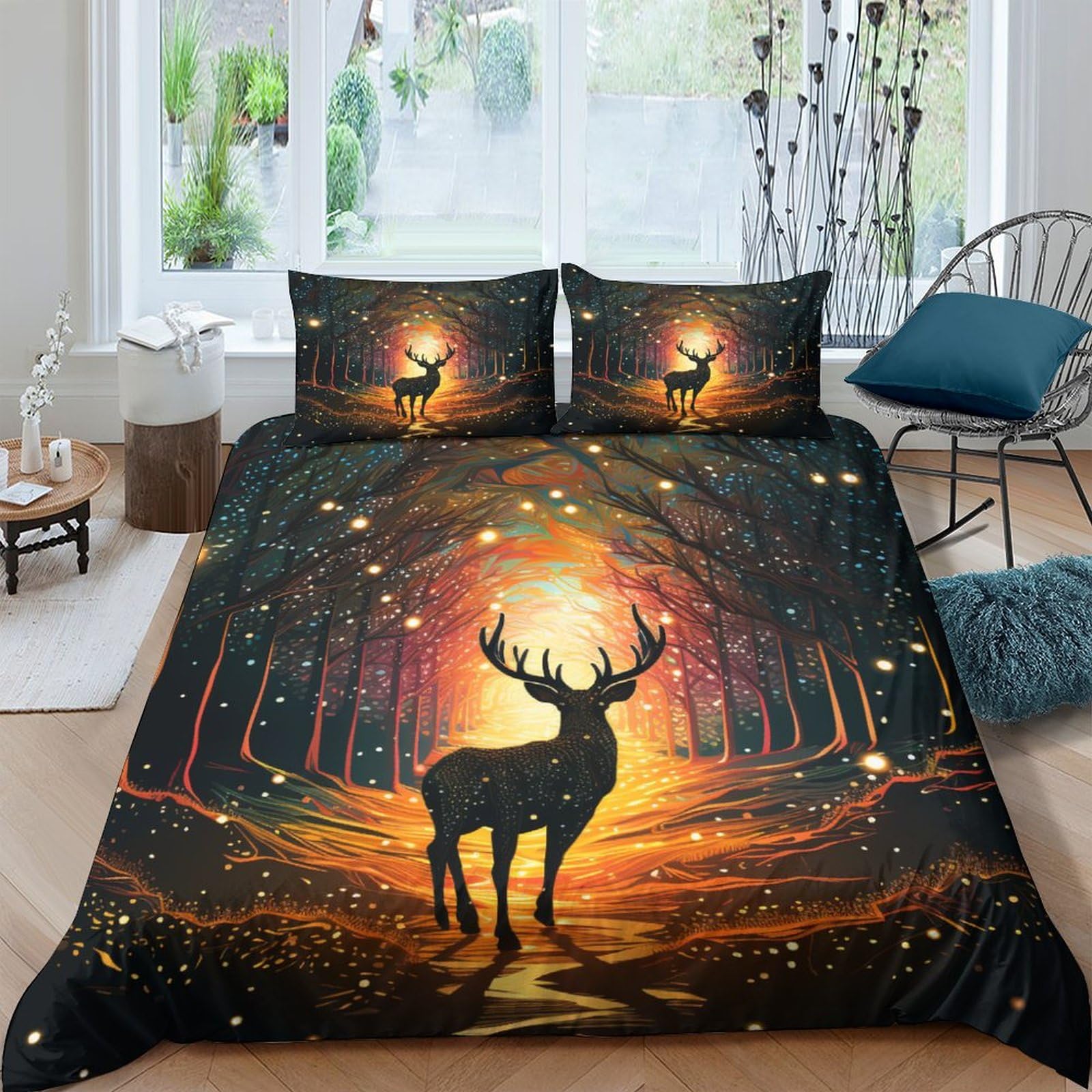 Housse de couette cerf 200x200 cm avec 2 taies d'oreiller pour lit double