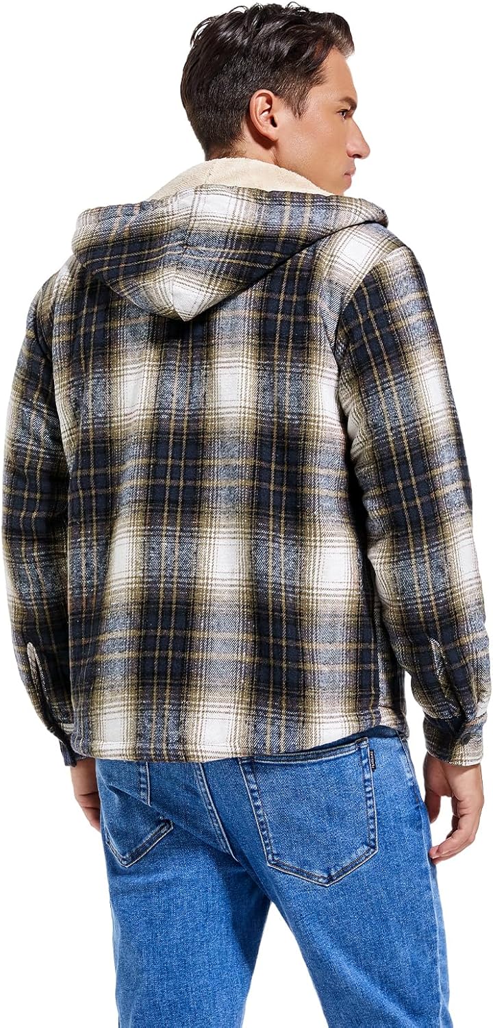 Men's Zip Up Flannel Shirt Jacket Fleece Lined Long Sleeve Plaid Coat Heavyweight Hoodie with Hood - Image 6