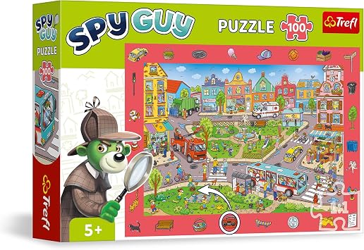 Trefl - Spy Guy Observational Puzzle City - 100 Pieces - Find All Items from the Frame, Colorful Puzzle Full of Details, Perception Training for Children from 5 Years
