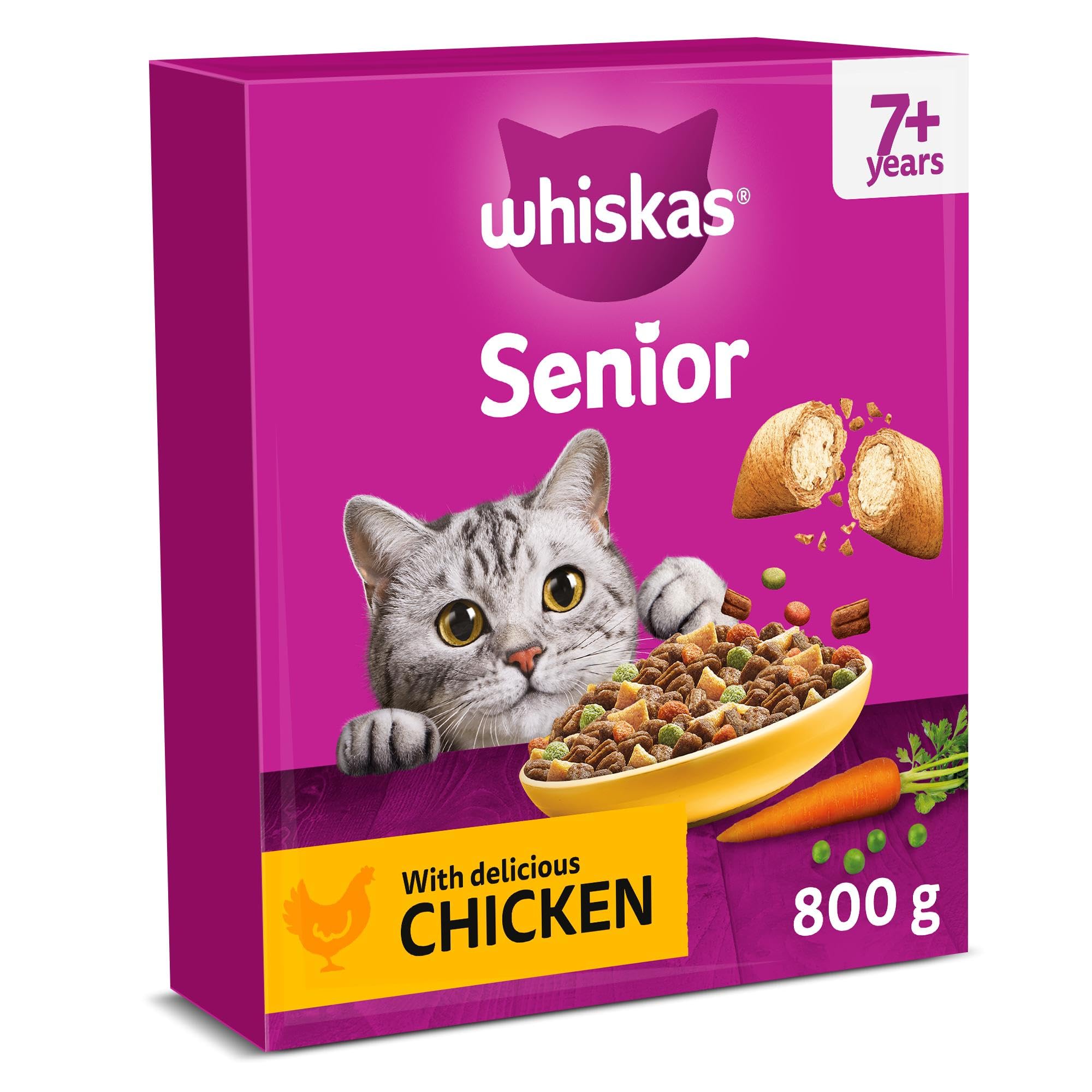 WHISKAS Senior Dry Cat Food 800g with Chicken (Pack of 5)