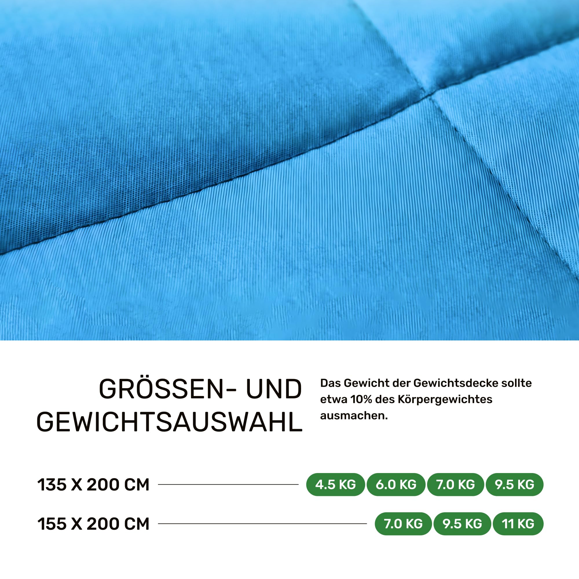 Dailydream Gewichtsdecke 135x200cm, 4,5 kg, Baumwolle, Blau | Gewichtsdecke mit atmungsaktiver Baumwoll-Außenschicht, Glasperlenfüllung und doppelt vernähten Kammern.