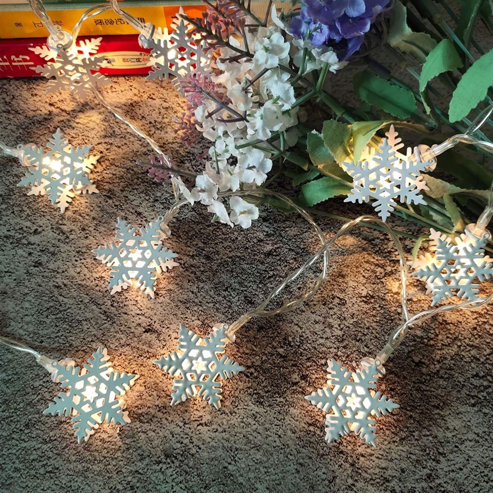 Łańcuchy świetlne LED do użytku wewnątrz i na zewnątrz, pudełko na baterie, Boże Narodzenie, białe płatki śniegu, oświetlenie tarasowe do użytku na zewnątrz, nadaje się na imprezę