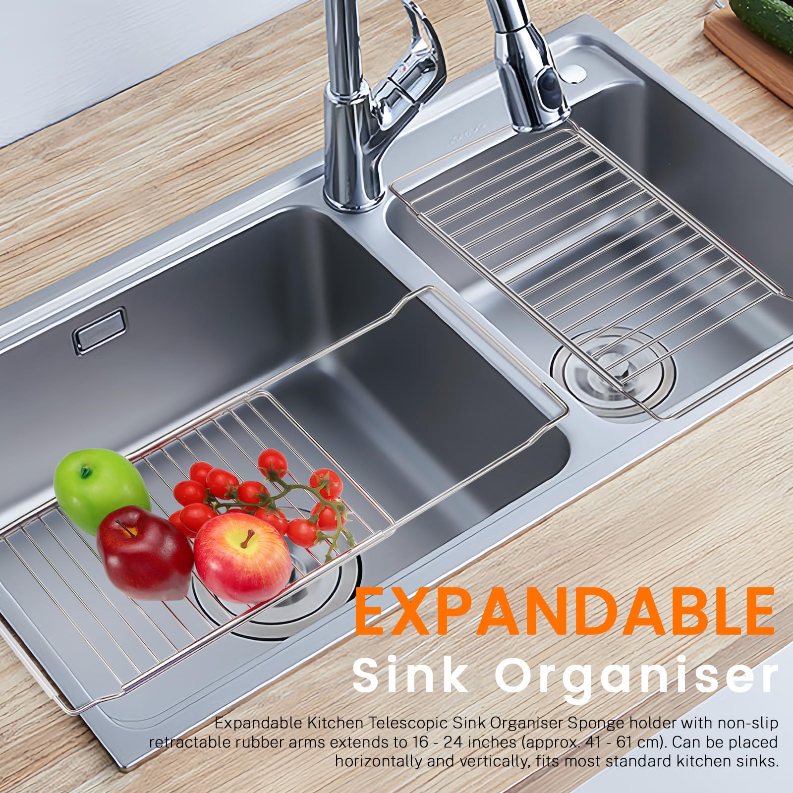 Realand Expandable Over The Sink Dish Drainer Drying Rack, Stainless Steel Telescopic Sink Storage Rack - Image 4