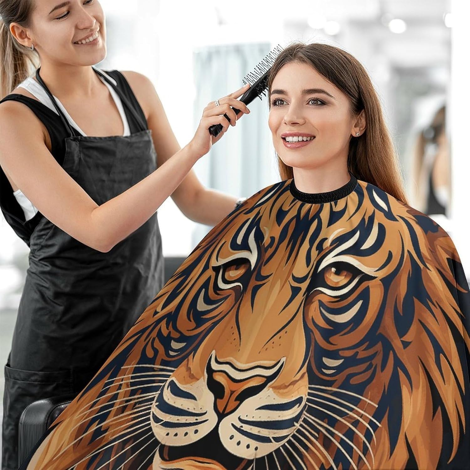 New Year Tiger Logo Design Apron for Women Men,Barber Cape with Adjustable Snap Closure,Hair Cutting Cape,66.9 X 56.7 Inches for Hair Dye, Comb-out, Styling, Shampoo