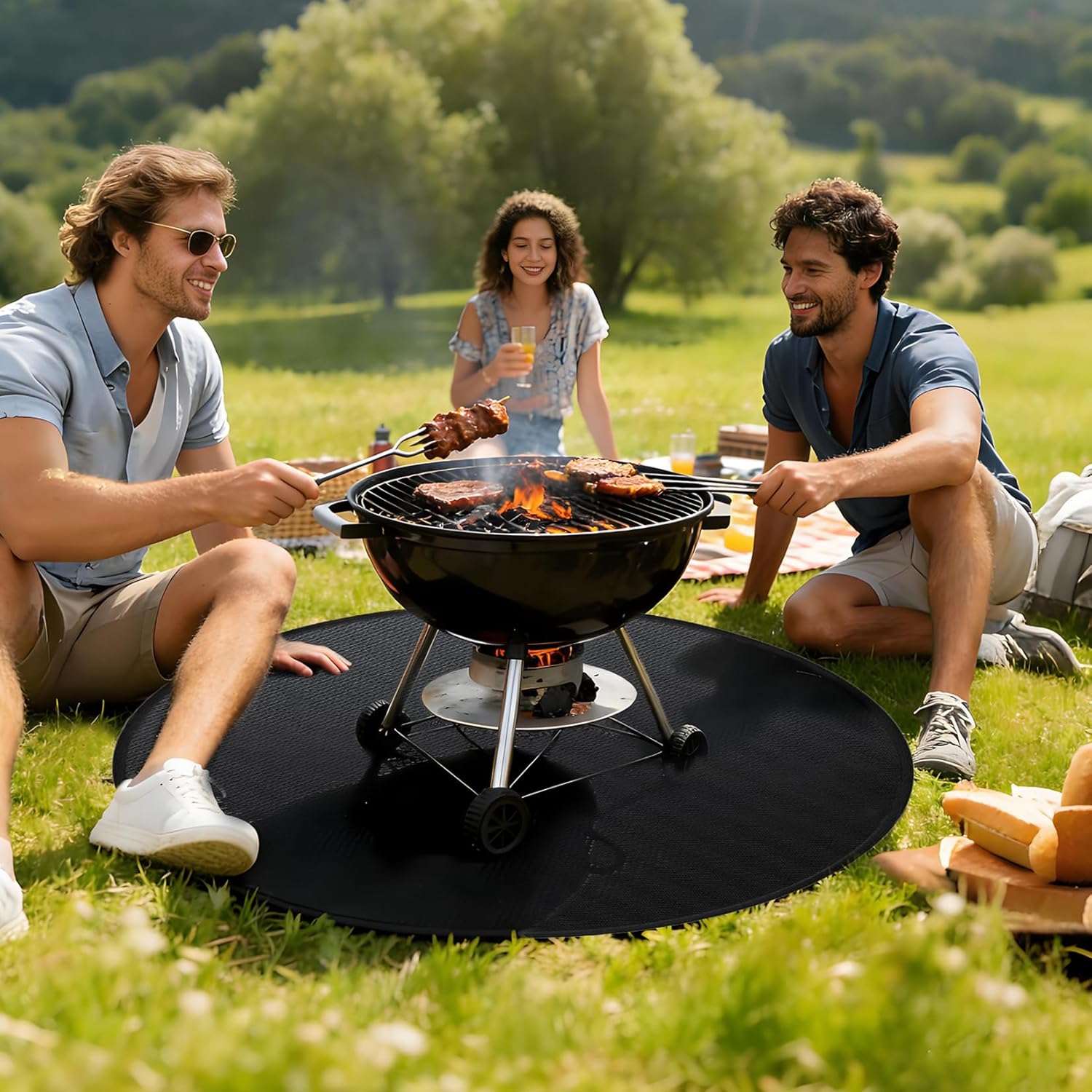 TrailBlaze Double-Sided Fireproof & Waterproof Grill Mat – Heavy-Duty Fire Pit Deck Protector – Oil-Proof, Fire-Resistant, Reusable Pad for Patio, Outdoor & Indoor BBQ Fireplace – Black, 36-Inch