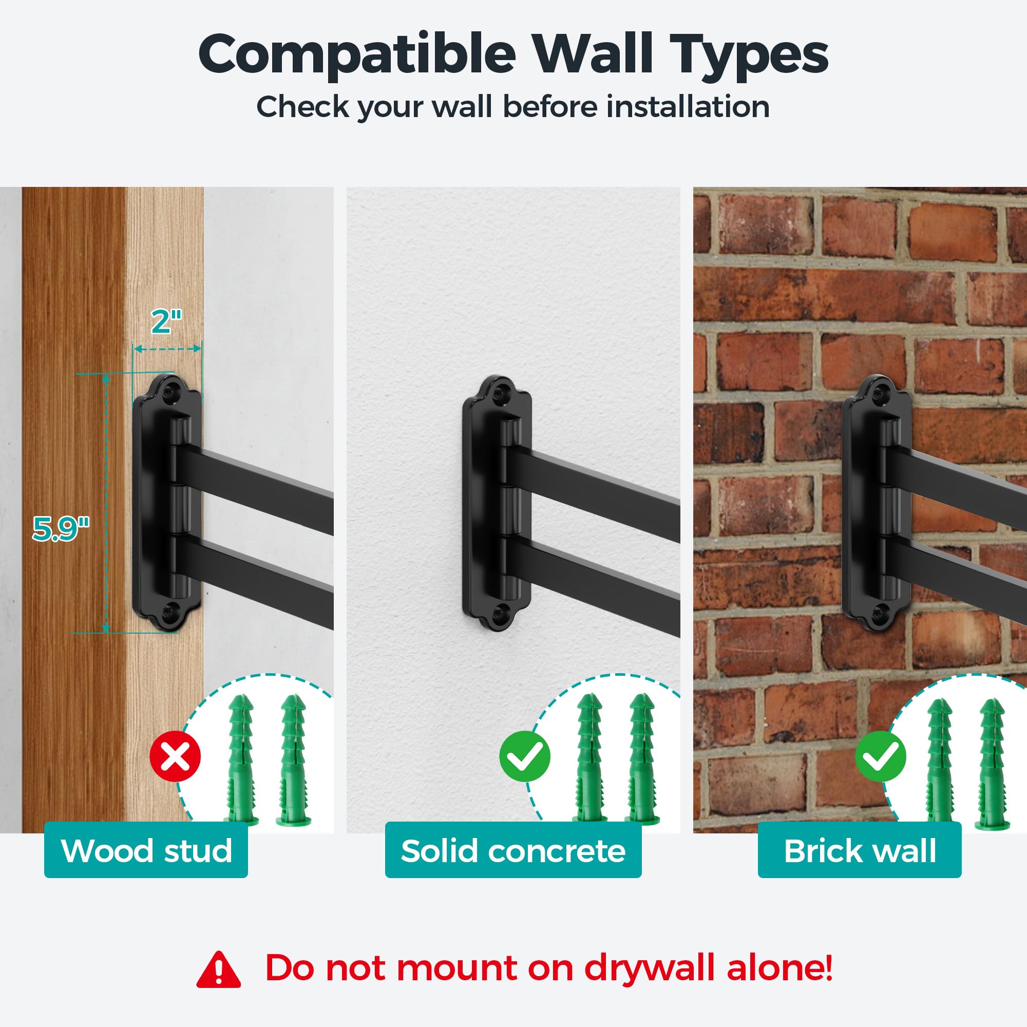 Soporte De Pared Para Tablet Antirrobo, Metálico Para iPad 7"-14" Pro Air Galaxy Tab, Brazo De Seguridad Con Movimiento Completo Y Cerradura Con Llave Para Tiendas, POS Y Kioscos Comerciales, Negro