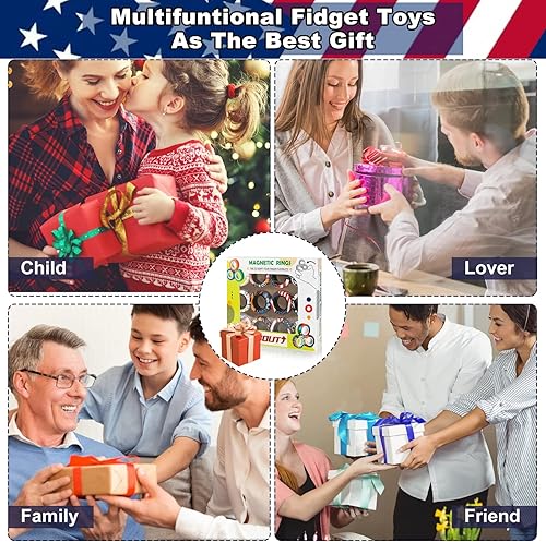 Miniatura 7 de MBOUTrising Paquete de 12 anillos magnéticos, anillos de dedo con imanes para TDAH y estrés, bandera de camuflaje