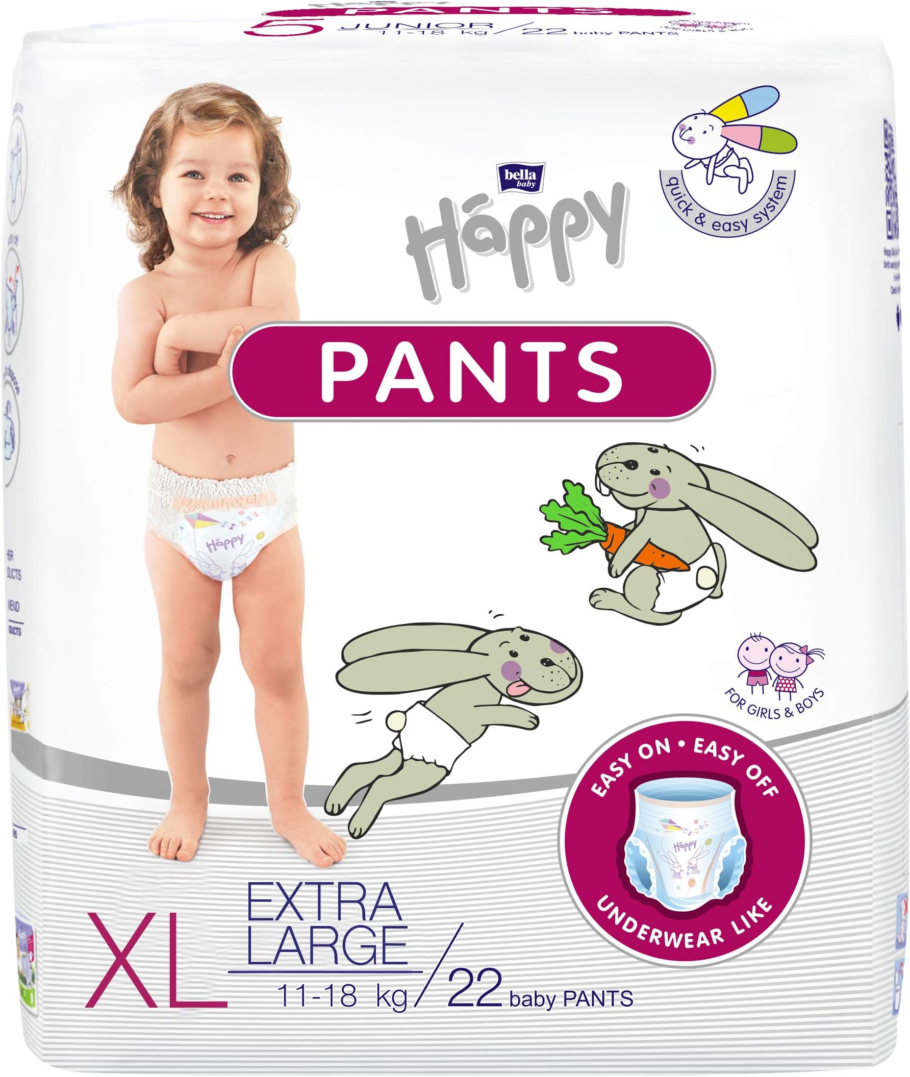 Bella Baby Happy Pant Style Diaper | High Absorptive Layer | Air Flow Technology | Size Extra Large (XL ) | Pack of 1 | 22 Pcs