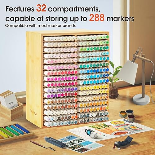 Miniatura 3 de Marker Organizer for 288 Markers,Bamboo Wooden Desk Storage Organizer Rack,Markers Pens Pencils Art Brushes Storage Holder for Home Classroom Office