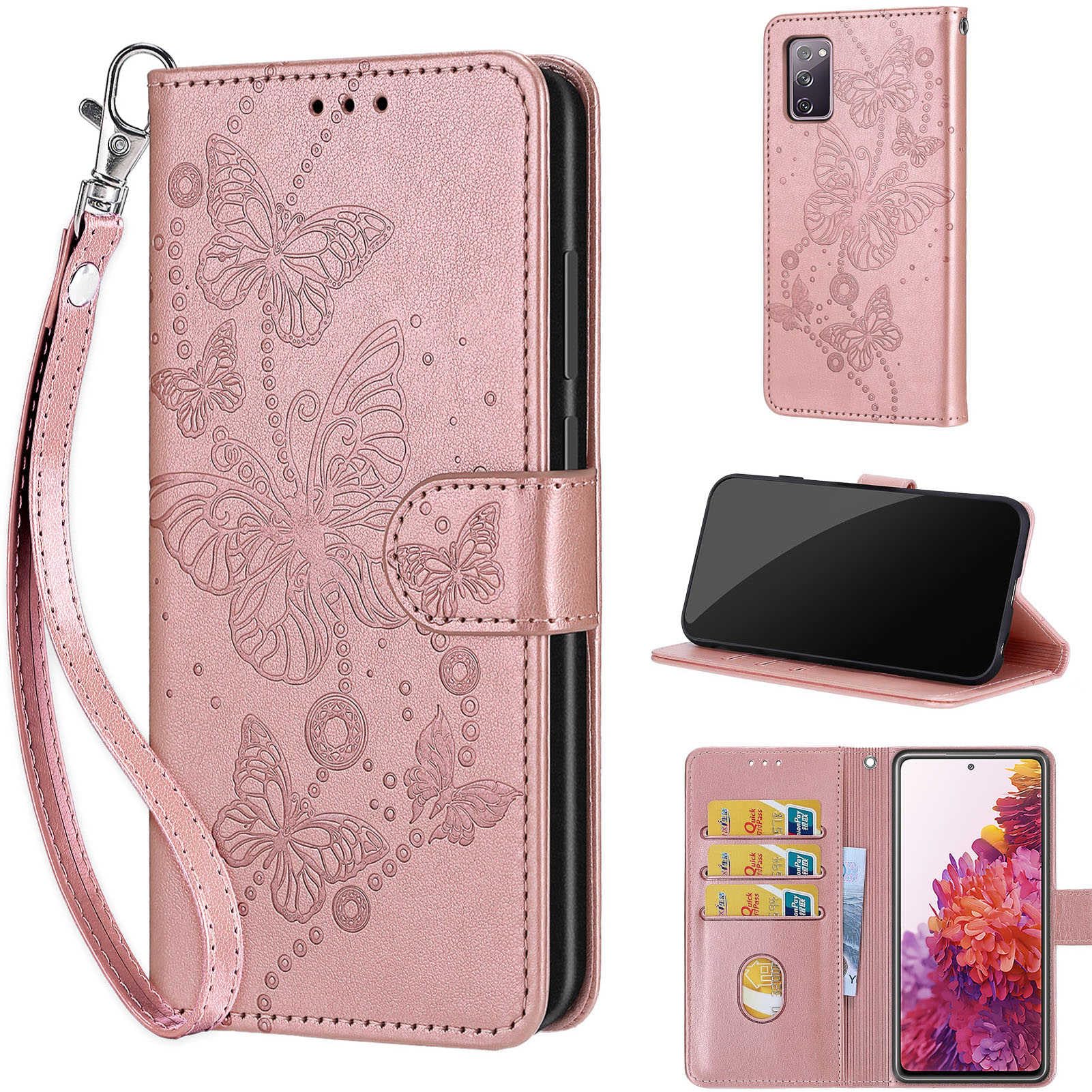 Designed for Samsung Galaxy S20 FE Case Wallet,Women Flip Folio Cover with Embossed PU Leather Stand Credit Card Holders Slots Wrist Strap Phone Case