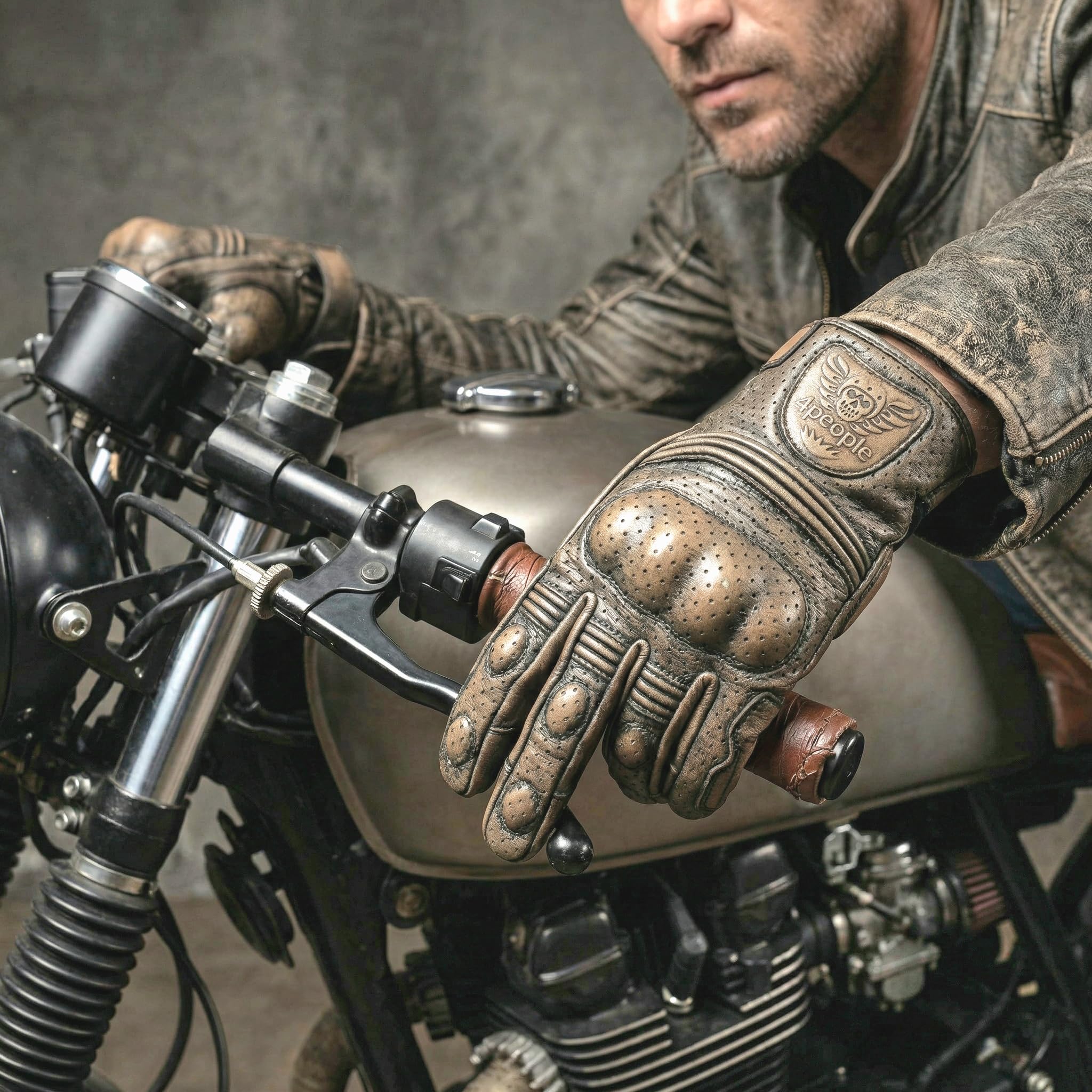 Iron Rider Gants Moto en Cuir Homme - Gants Biker Vintage avec Protection Nudages, Respirants, Style Café Racer, Gants Moto Été et Conduite Urbaine