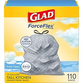 Glad Tall Kitchen Trash Bags 13 Gallon, MaxStrength Beachside Breeze Garbage Bags, Drawstring, 90 Count