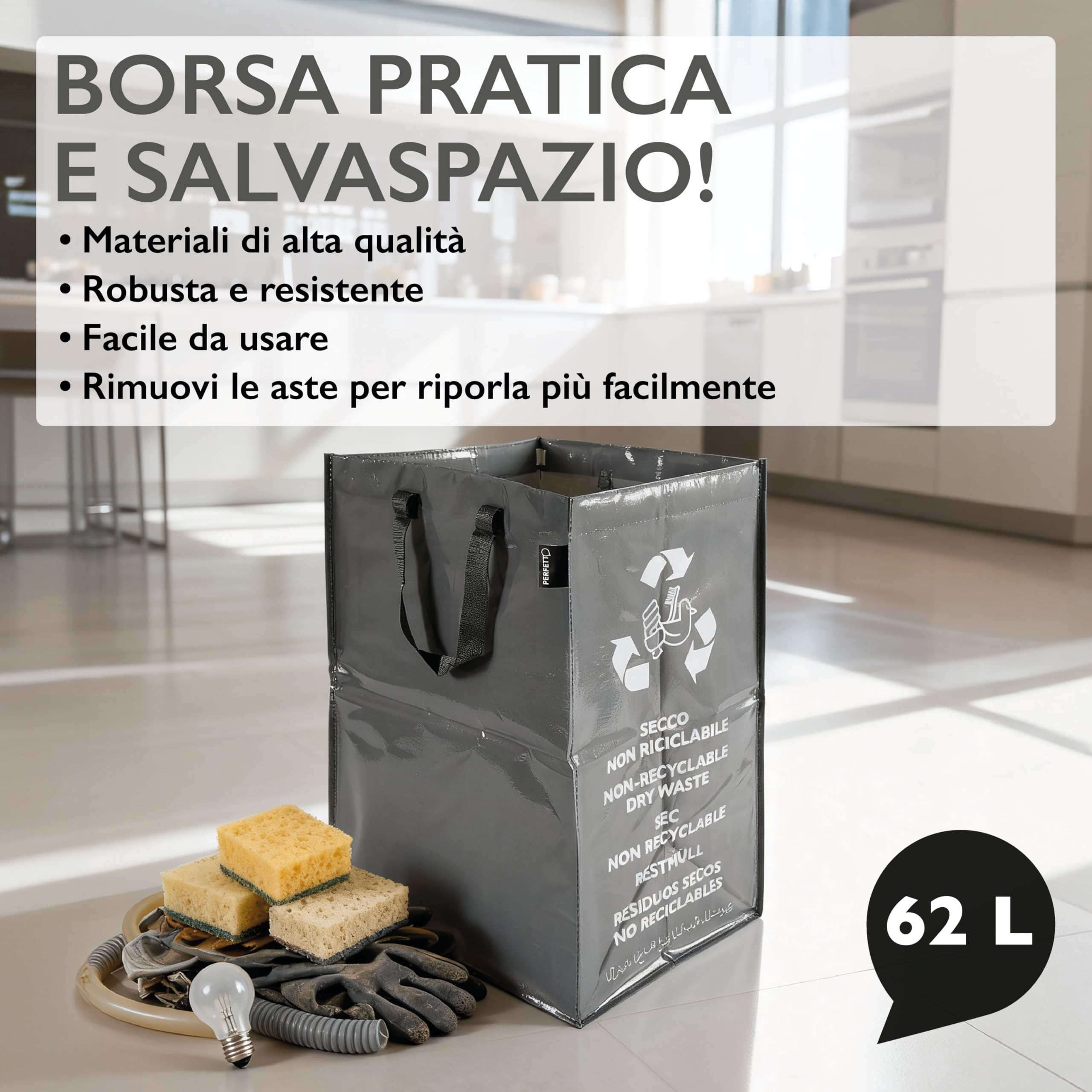 Perfetto Pojemnik 62 l na środek suchy, nie nadaje się do recyklingu, popiół, 30 x 38 x h55