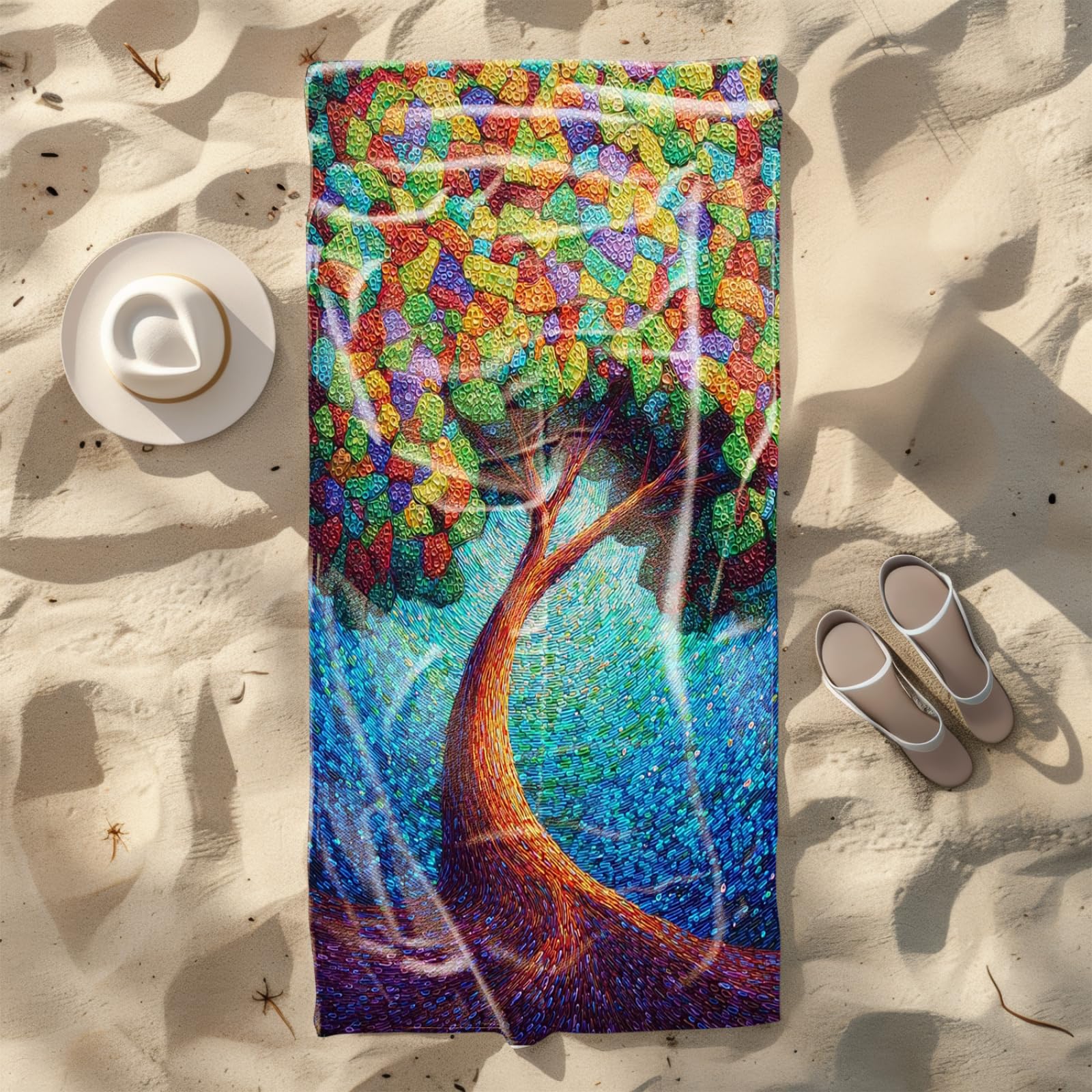 Générique Serviette de Plage 100X200 Arbre Brun Vert