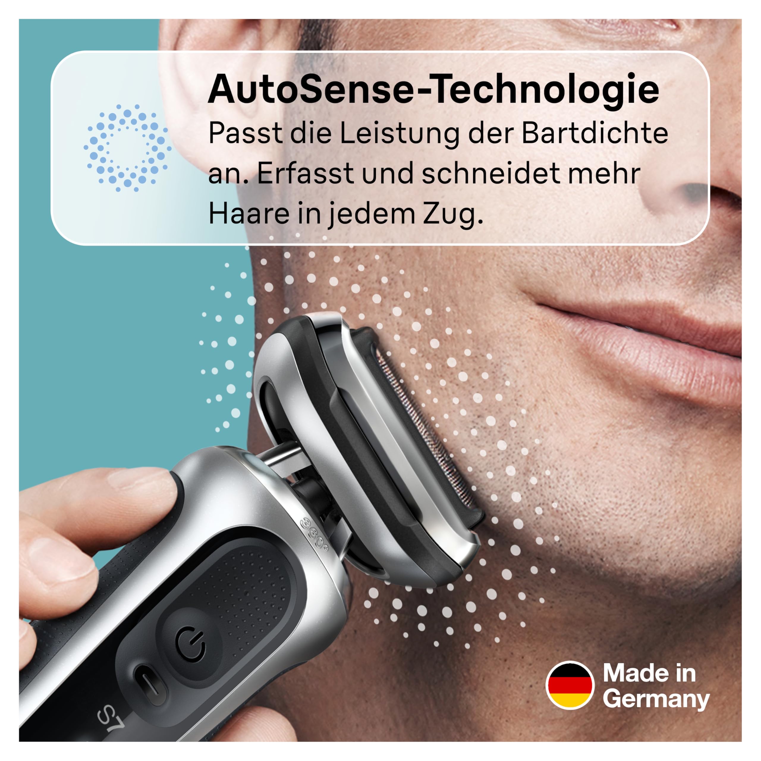 Braun Series 7 Elektrorasierer 360° Flex mit EasyClick Präzisionstrimmer, Rasierer Herren mit Aufsatz, Wet und Dry, Made in Germany, 71-S4200cs, silber