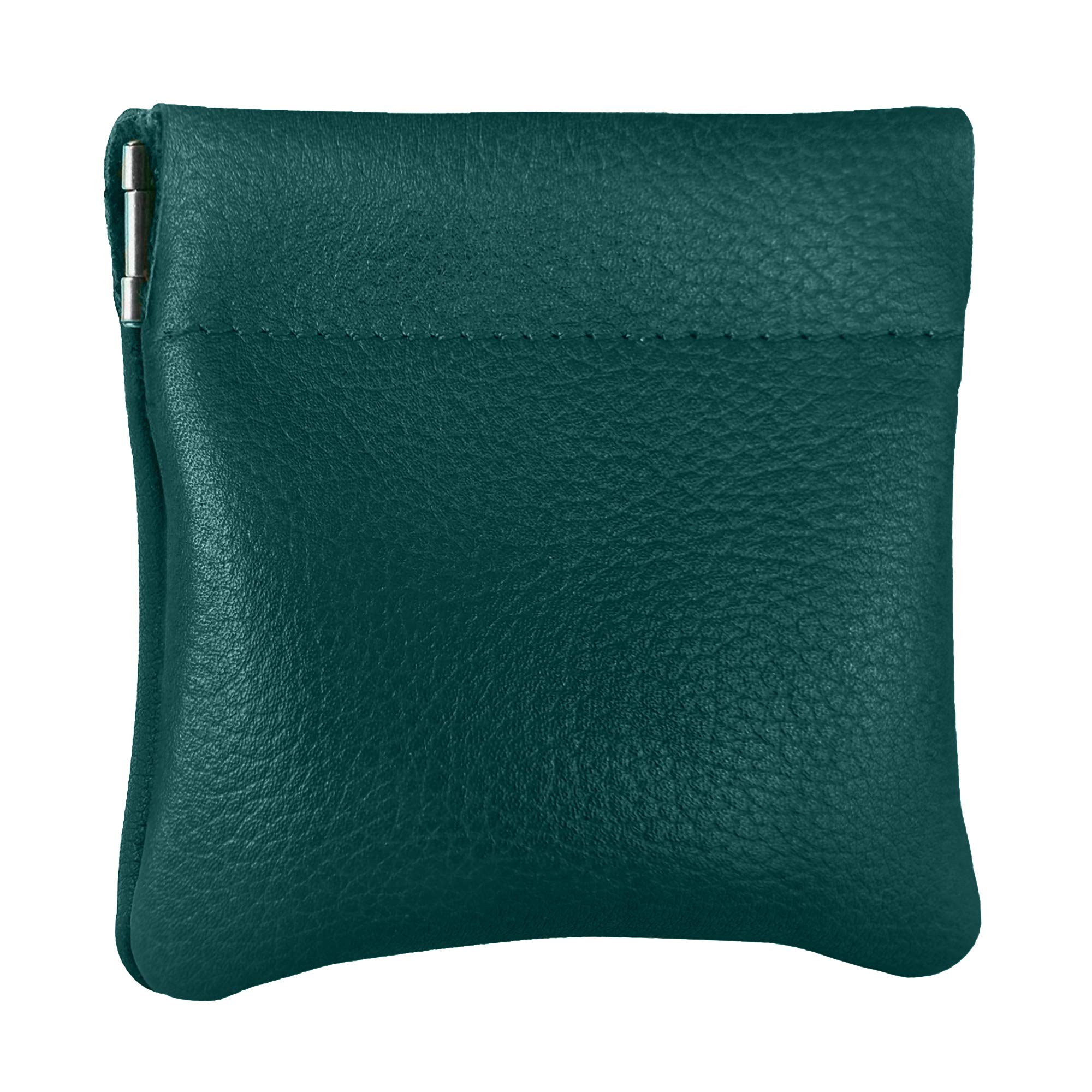 Nabob Leather Genuine Leather Squeeze Coin Purse, Coin Pouch Made IN U.S.A. Change Holder For Men/Woman Size 3.5 X 3.5 (Teal)