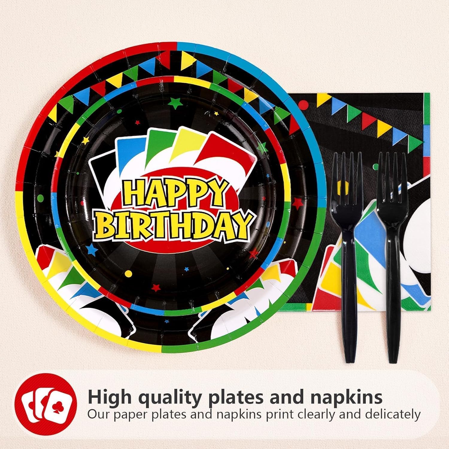 200Pcs Card Game Birthday Party Supplies Colorful Play Card Party Plates and Napkins Disposable Game Night Tableware Set for Adults Boys Cards Games Themed 1st Birthday Supplies, Serves 50